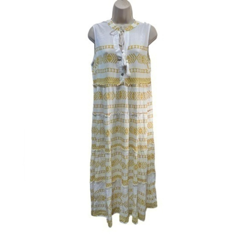 Attic Salt Yellow & White Aztec Style Sleevless Maxi Dress